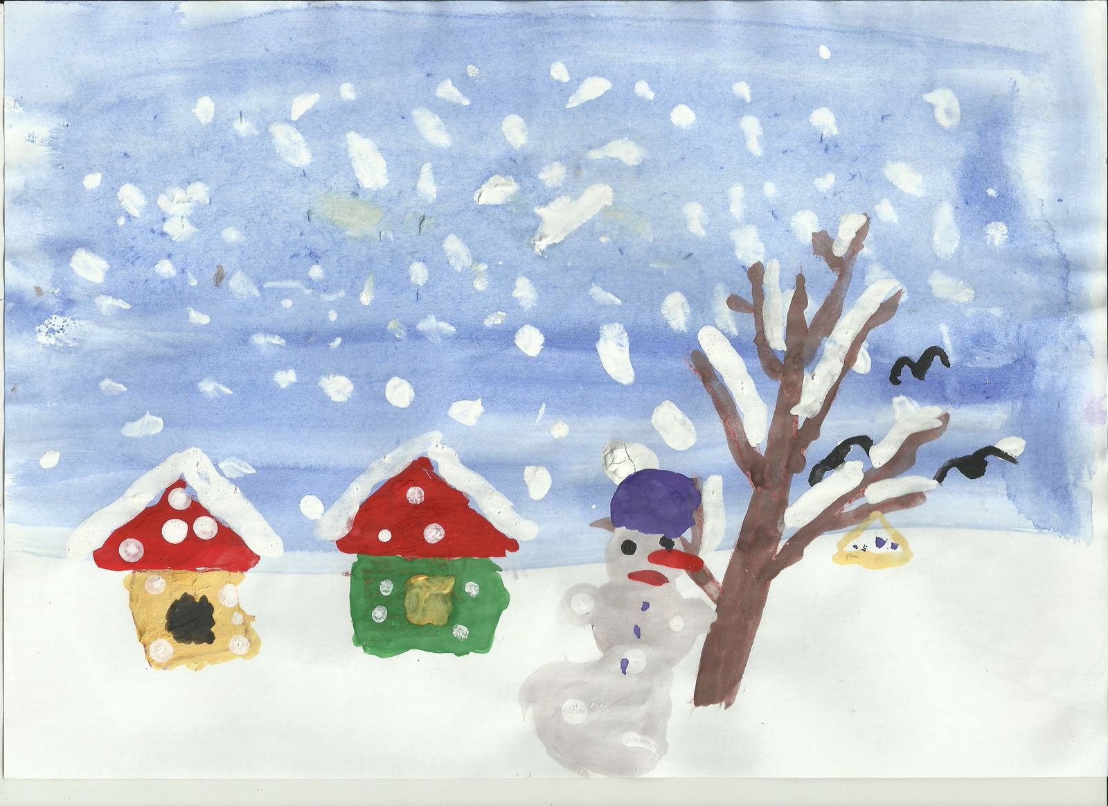 Снежная улица рисование в 1 младшей группе